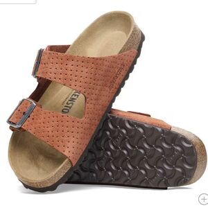 NEW Birkenstock Arizona Embossed Sandals - Suede Burnt Orange Unisex Size 38 NWT
